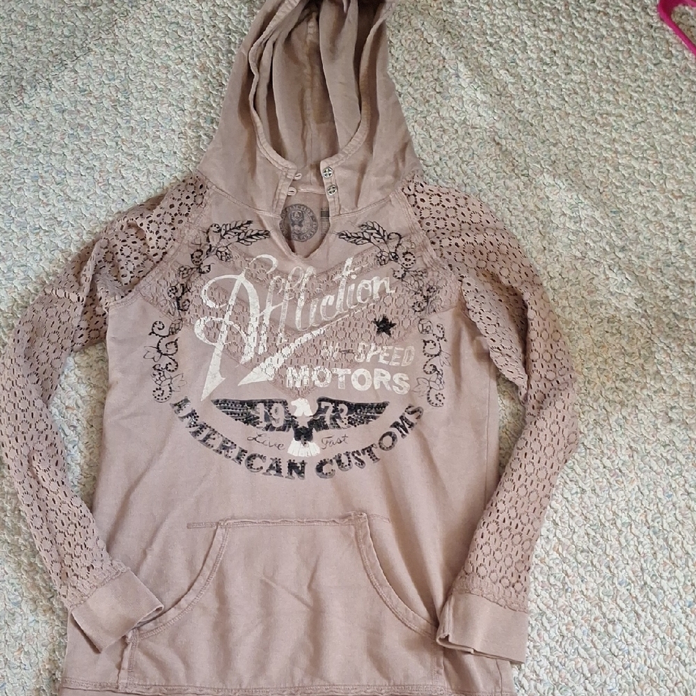 Affliction Women's Beige Graphic Hoodie
